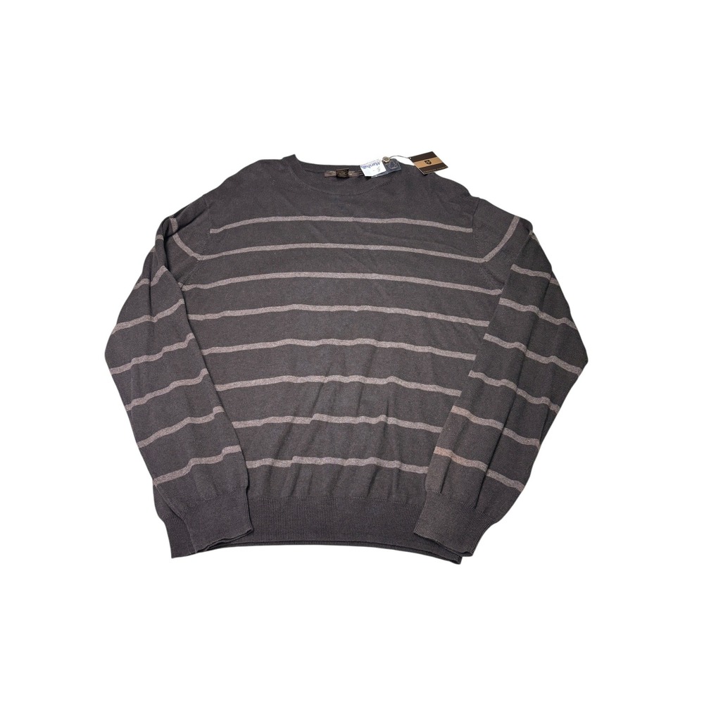 NWT Sebastian Cooper Mens XL Cotton‎ Cashmere Striped Crewneck Sweater Grey